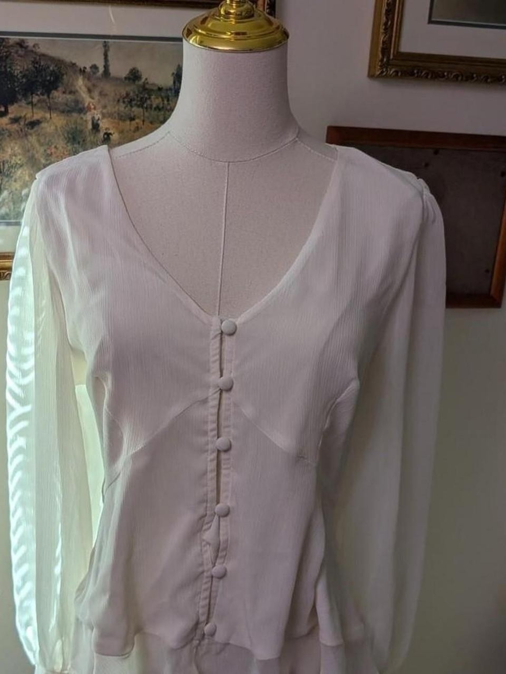 Nine West Cream V-Neck Button Front Blouse